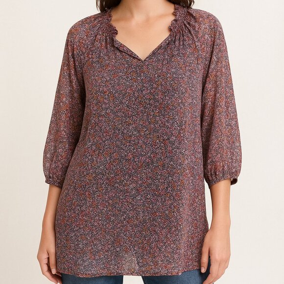 Old Navy Micro Floral Lined Tunic Top Size Large - Picture 1 of 9